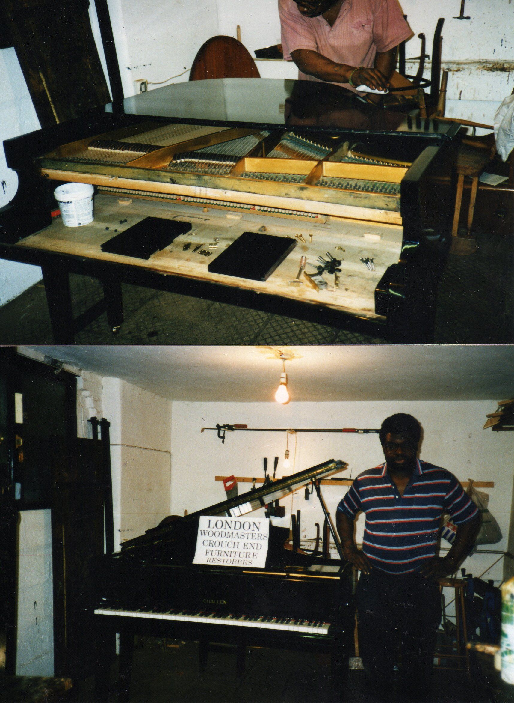 Piano being restored to looking new