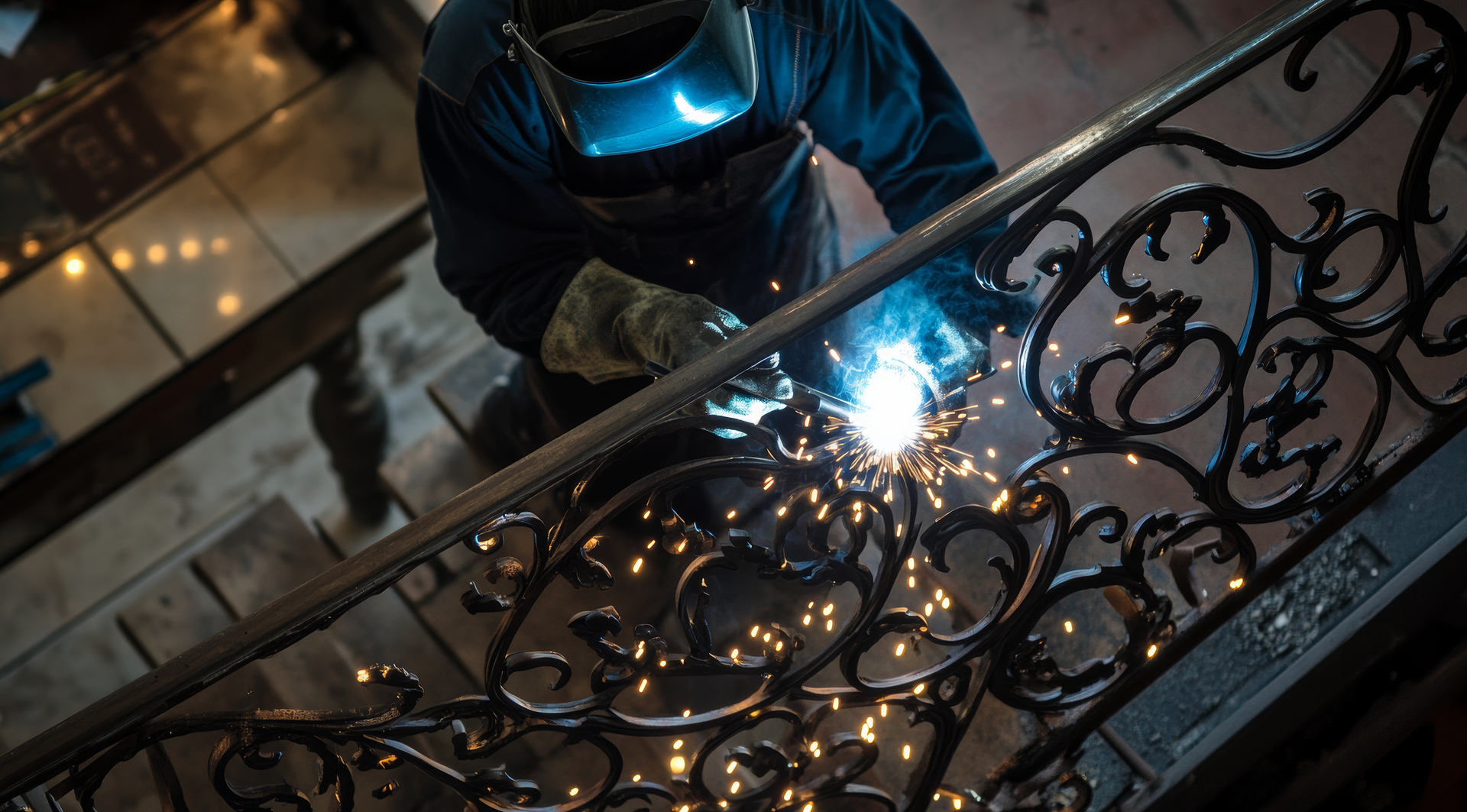 A railing along a dock with a bridge in the background