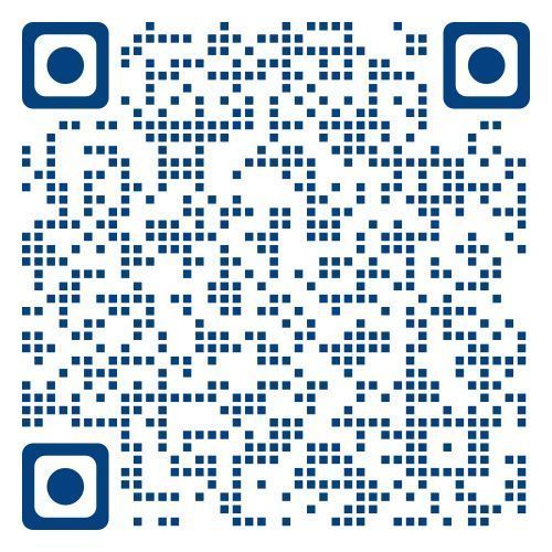 A blue and white qr code on a white background.