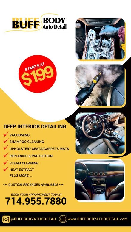 A flyer for buff body auto detail with a price of $ 199