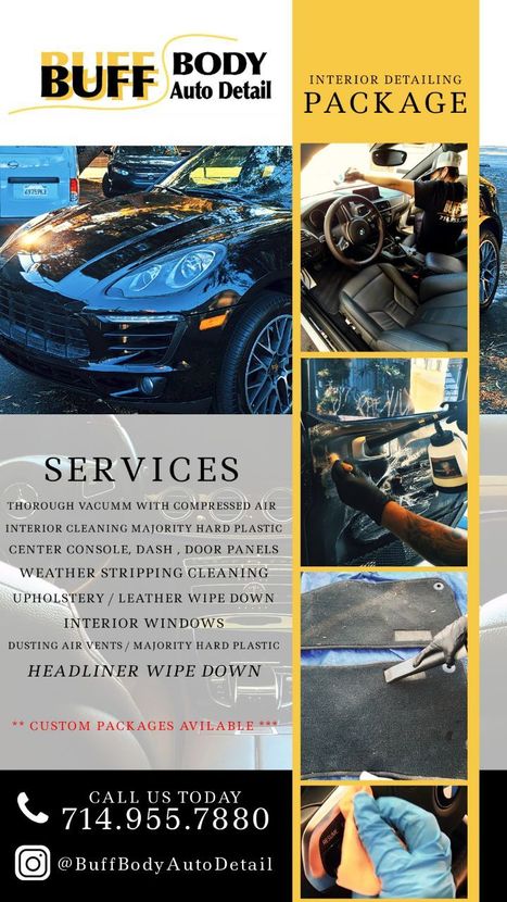 An advertisement for buff body auto detail shows a car