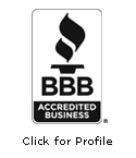 A black and white logo for an accredited business.
