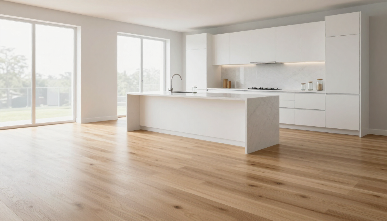 Eco-friendly wood flooring in a modern kitchen