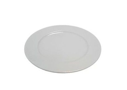 Assiette ronde blanche à bord surélevé sur fond uni