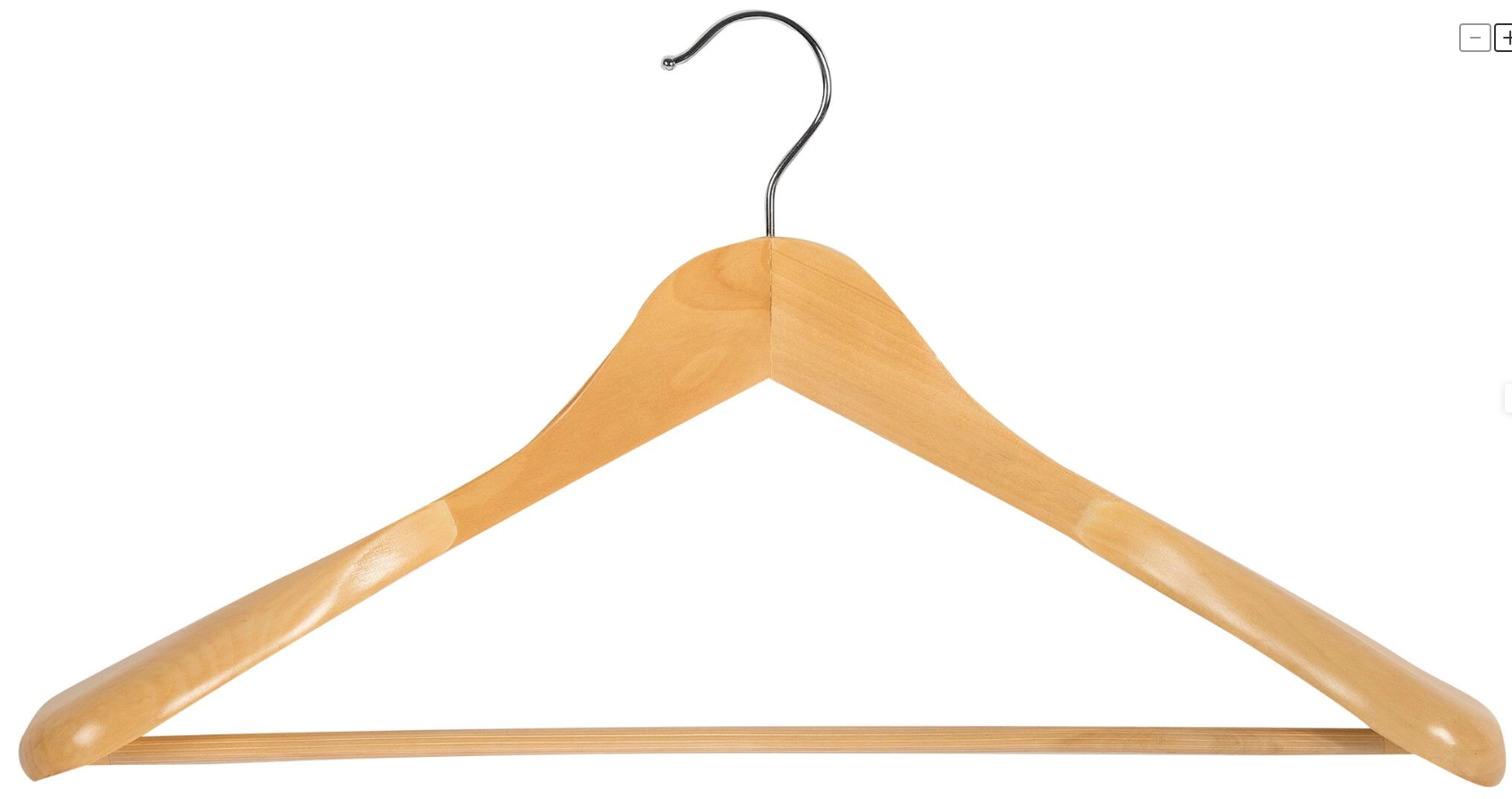 Cintre en bois avec crochet en métal sur fond blanc