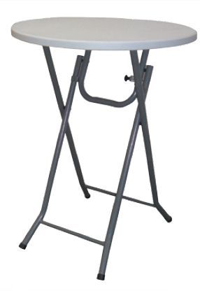 Table pliante ronde grise avec pieds et barres de support en métal noir