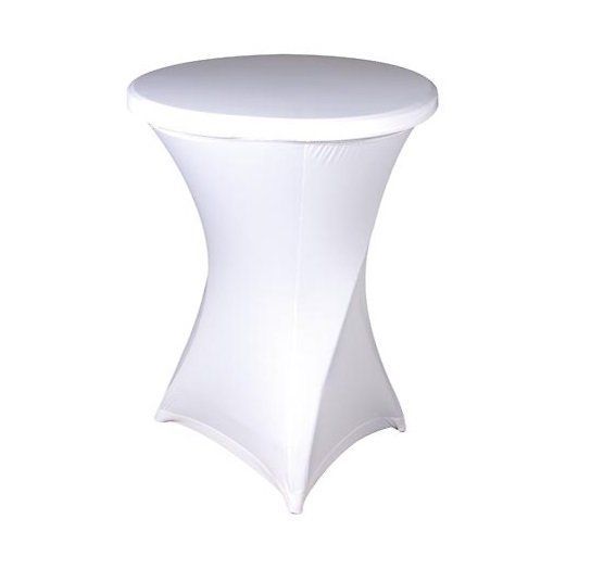 Housse extensible blanche pour table basse ronde avec pied central intégré