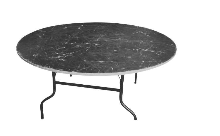 Table ronde à plateau en marbre noir et pieds en métal plié