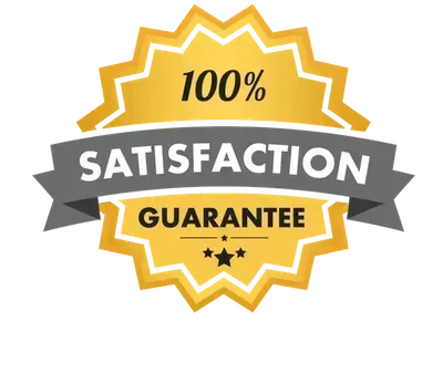 A sticker that says 100 % satisfaction guarantee