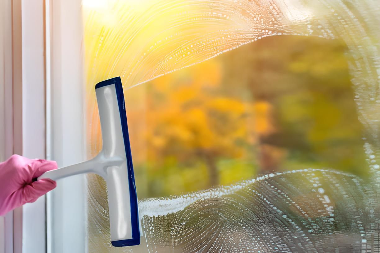 melo power washing employee cleaning outside of a house window