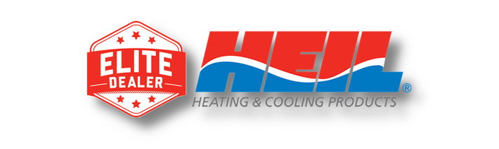 An Elite Dealer badge next to the red and blue Heil Heating & Cooling Products logo.