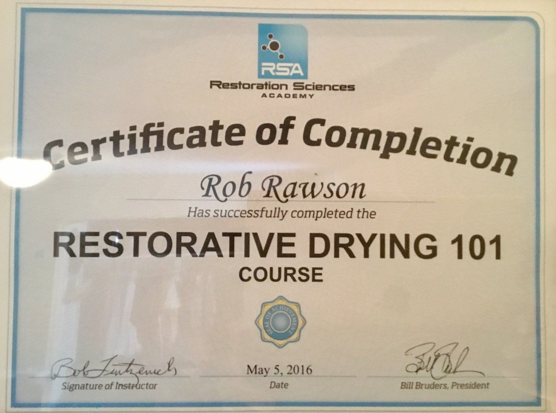 Rob rawson has successfully completed the restorative drying 101 course