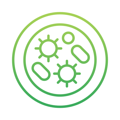 A line icon of bacteria in a petri dish.