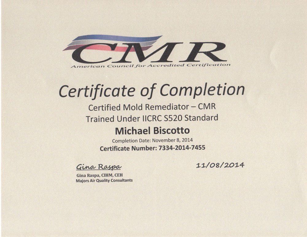 A cmr certificate of completion for michael biscotto