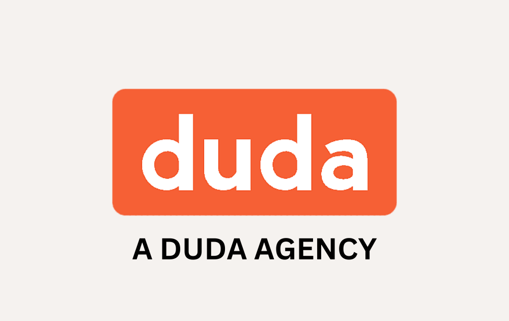 The duda agency logo is orange and black on a white background.