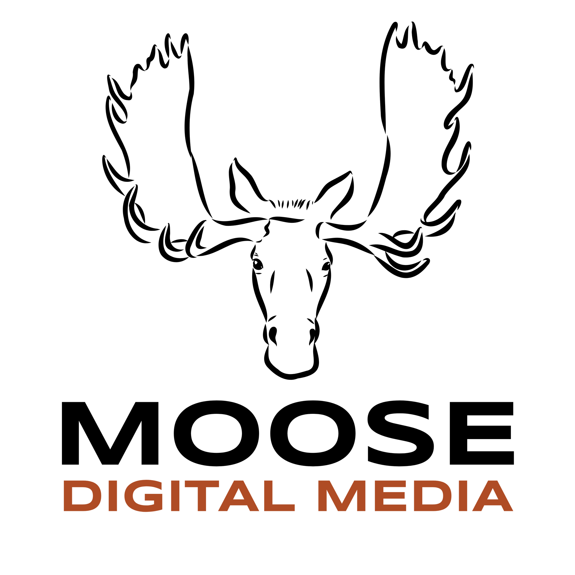 A moose digital media logo with a moose head and antlers.