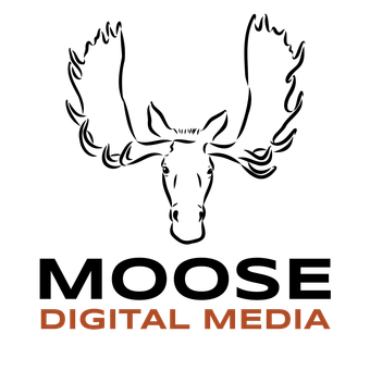 A moose digital media logo with a moose head and antlers.