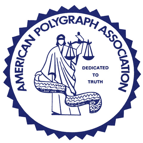 the logo for the american polygraph association shows a woman holding scales of justice .