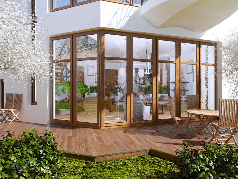 vetrata villa in PVC effetto legno