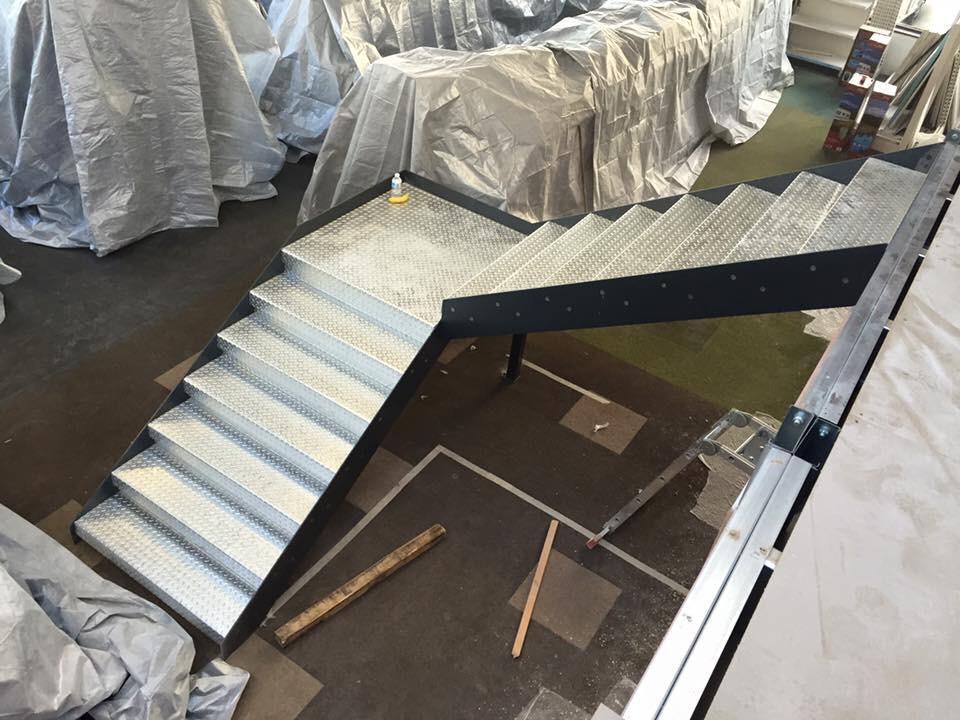 An aerial view of a staircase under construction