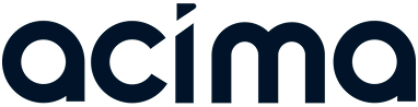 The dark blue logo for Acima, featuring lowercase letters with a stylized dot above the letter