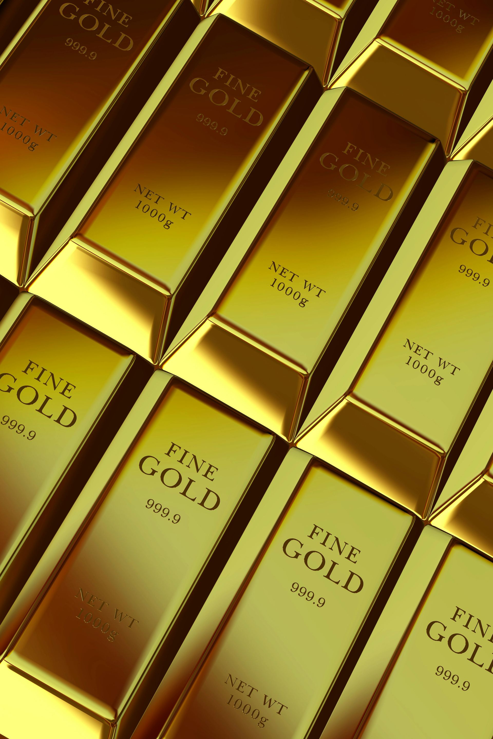 Rows of shiny gold bars, with the words 