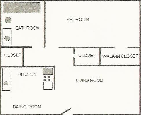 Kings & Queens Apartments approximate floor plan A - one bedroom one bathroom.