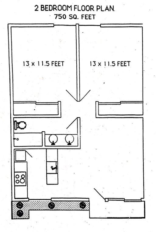Floor plan - Two Bedroom 750 Sq. Ft.