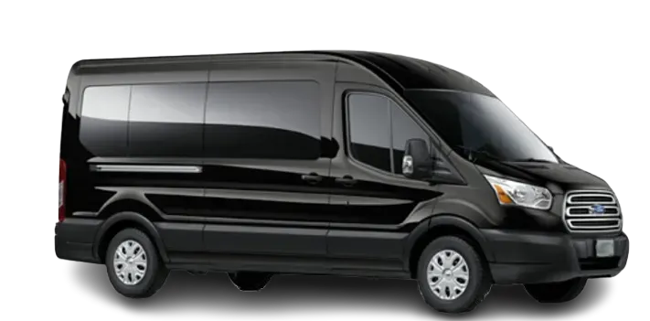 Black passenger van on a white background, side view