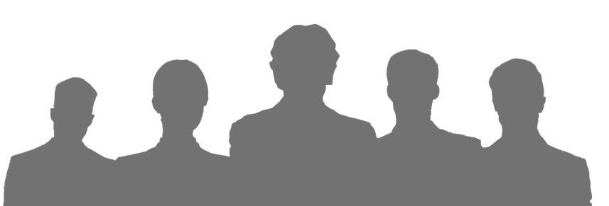 Five gray silhouetted people standing in a row against a white background