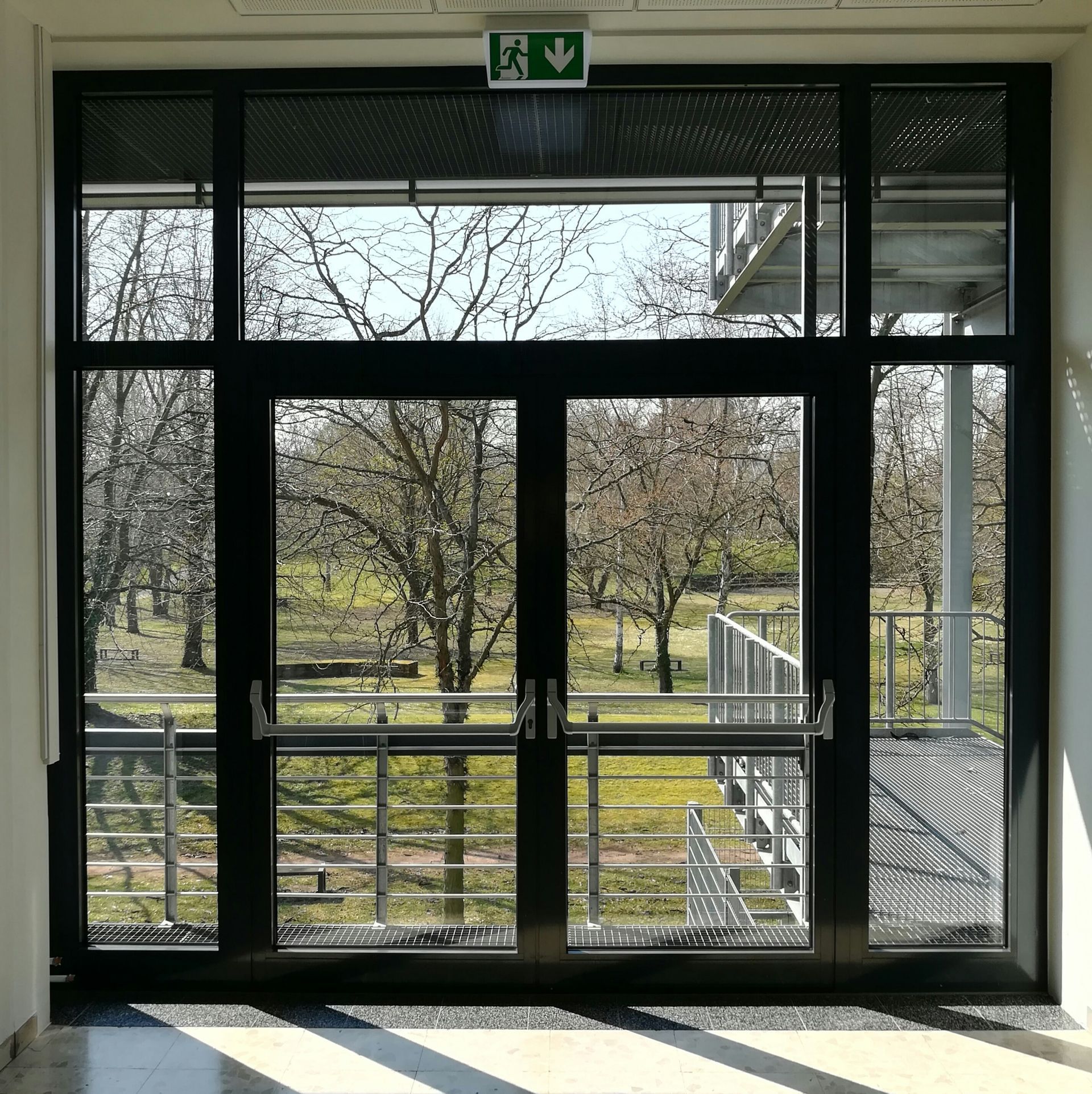 Black framed glass doors with security glass