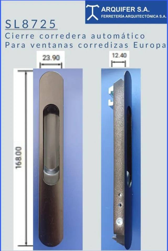 Una imagen de una cerradura de puerta corrediza de vidrio con medidas.