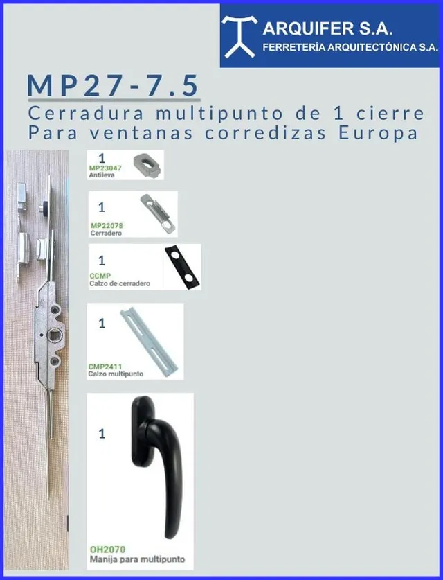 A pamphlet for cerradura multipunto de 1 cierre para ventanas corredizas europa