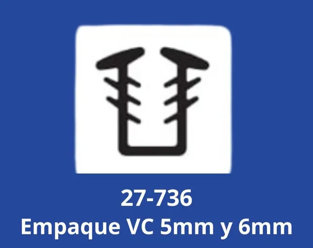Un fondo azul con un icono blanco que dice 27-736 empaque vc 5mm y 6mm