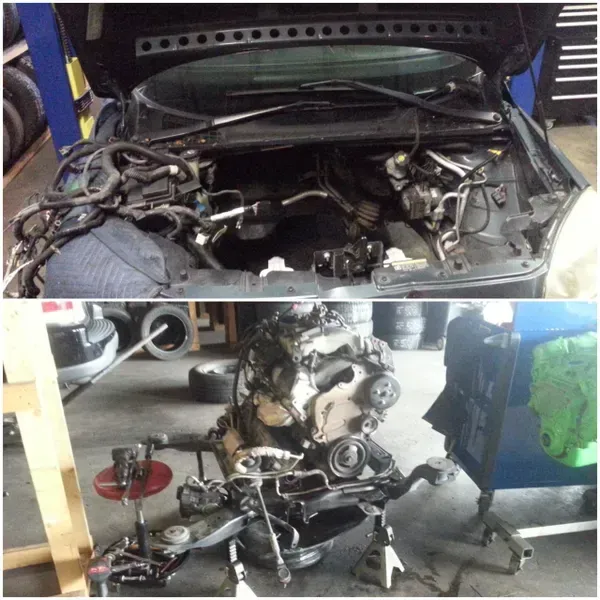 gallery hood open engine on garage floor | Precision Tires Auto