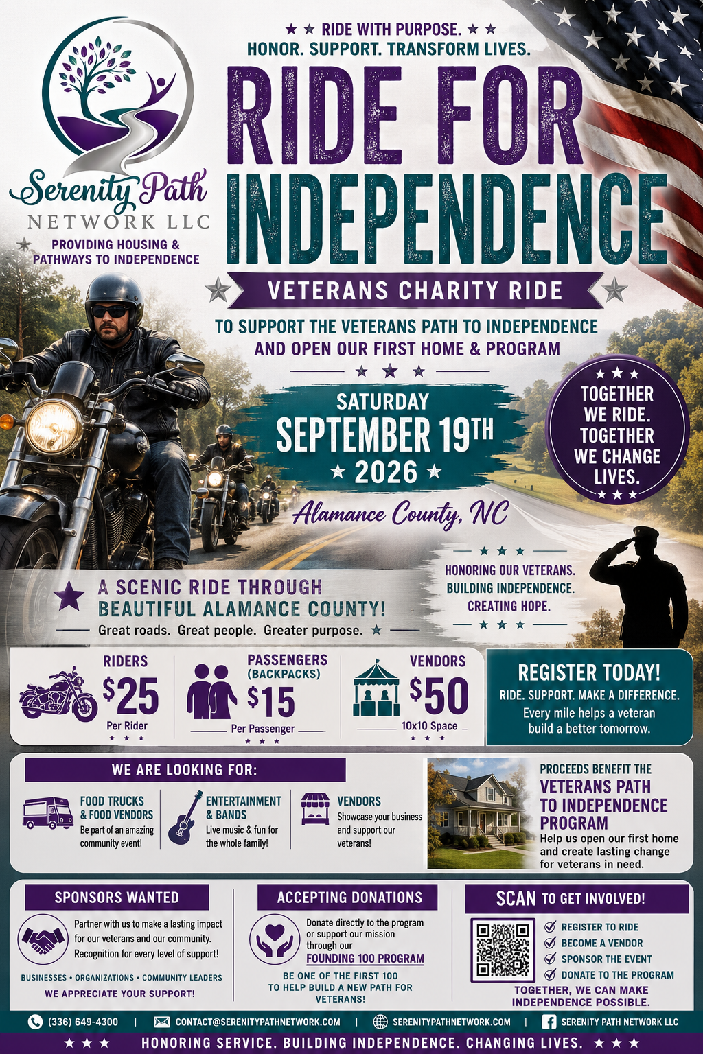 Ride To Independence Charity Motorcyle Ride For Veterans September 19th 2026 hosted by Serenity Path Network LLC Independent Living Program