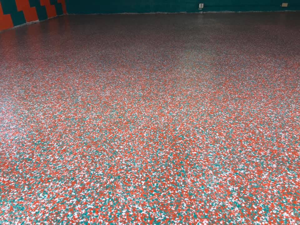 Red Full Flake Epoxy Floors in Garage