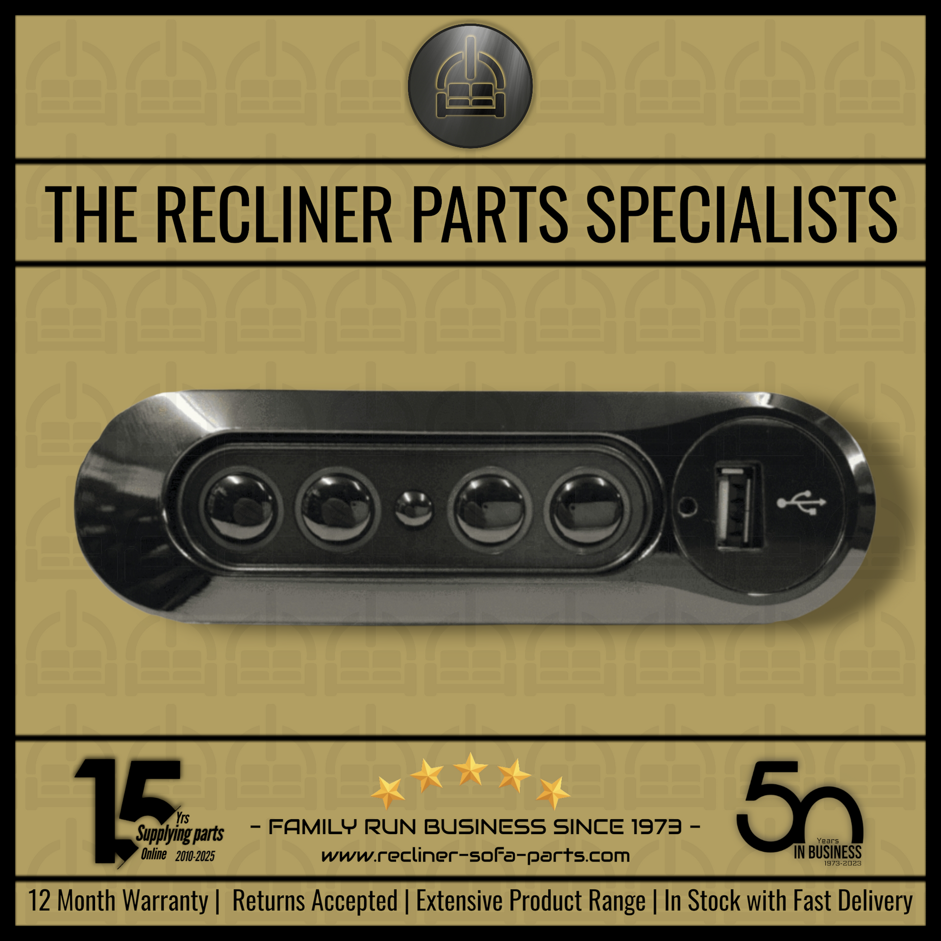 Kaidi ' KDH127A-001 ' 5 button Recliner switch control with USB port & reset