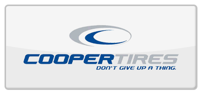 Cooper Tires logo. White background, gray and blue curved lines, blue
