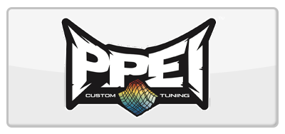 Logo for PPEI Custom Tuning. White text on black shape, with a colored graphic.