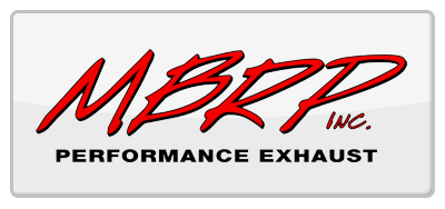 Logo for MBRP Performance Exhaust. Red stylized text on a white rectangular button.