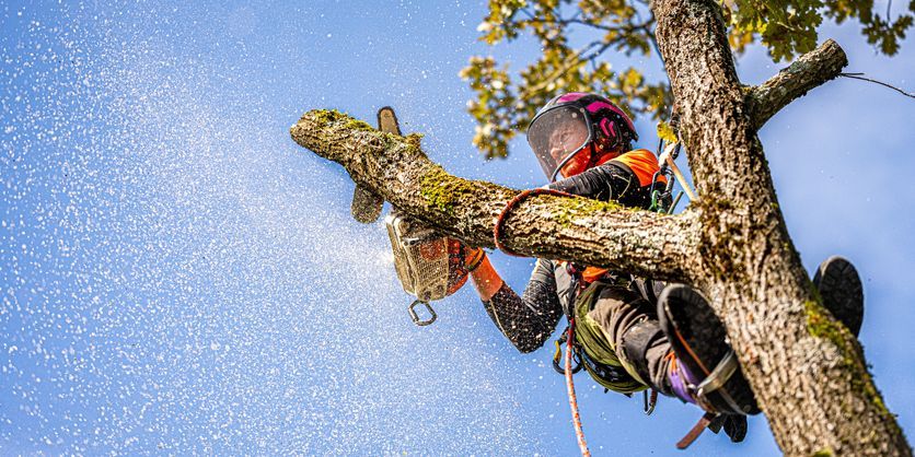 A red lawn mower is sitting on a brick sidewalk.
