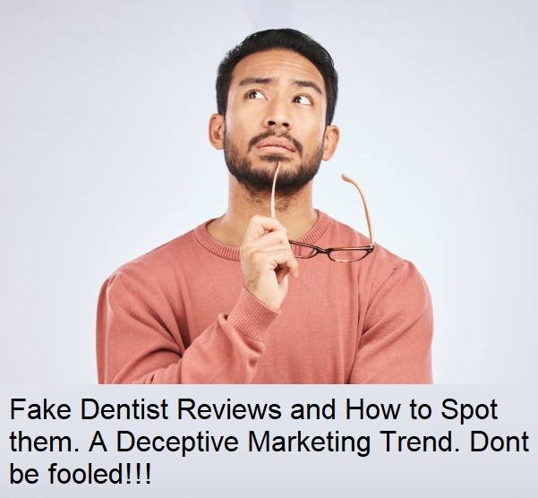 Man pondering about fake dentist reviews.
