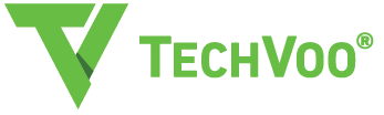 Green "TechVoo" logo with stylized "T" and "V" symbol.