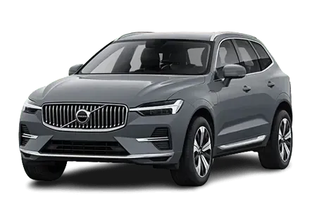 Um volvo xc60 cinza é mostrado em um fundo branco.