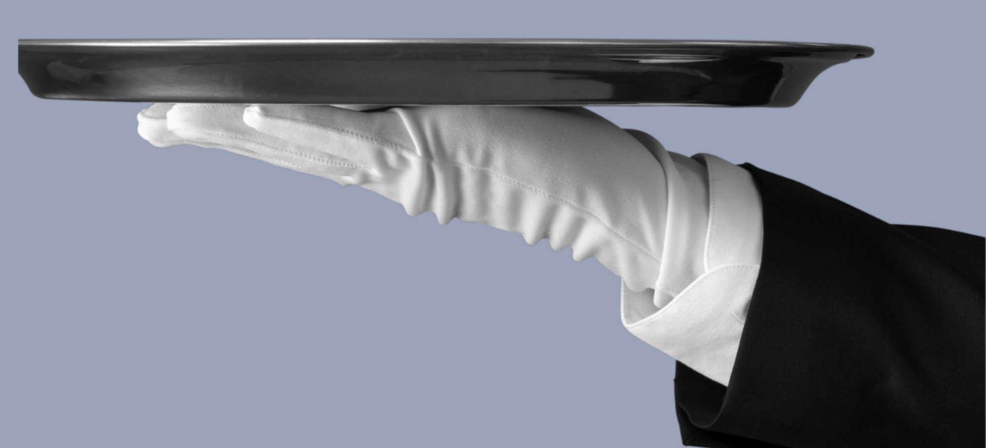A hand in a white glove is holding a tray - expert staffing for events and conferences