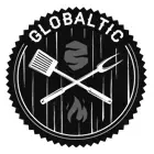 Globaltic logo: crossed spatula and fork, grill, flame, and a shield in a circular design with text.