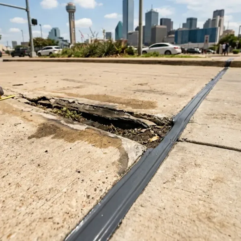 Concrete driveway control joints sealed to prevent water intrusion in Dallas, TX residential property