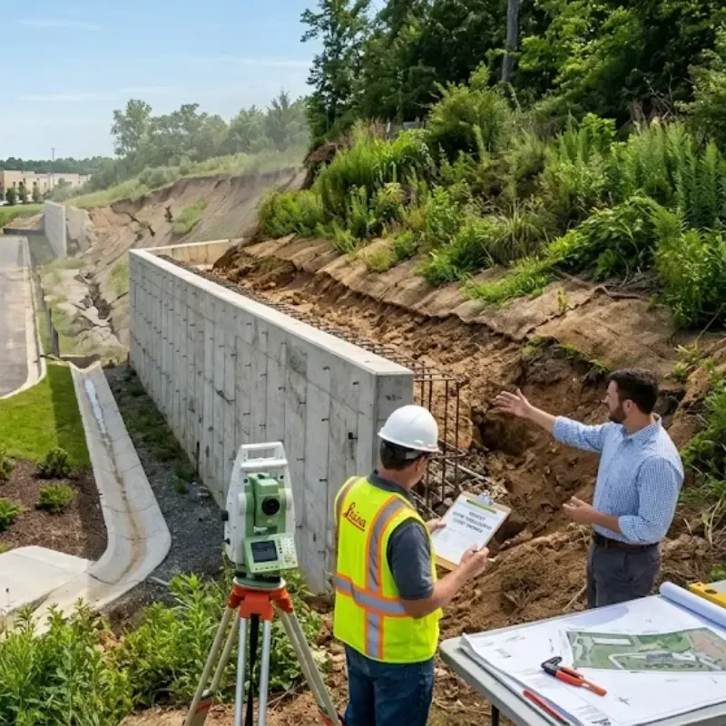 Dallas Concrete Contractor retaining wall installation illustrating long-term cost savings through erosion prevention, drainage protection, and avoiding expensive foundation repairs and landscape damage in commercial concrete projects in Dallas