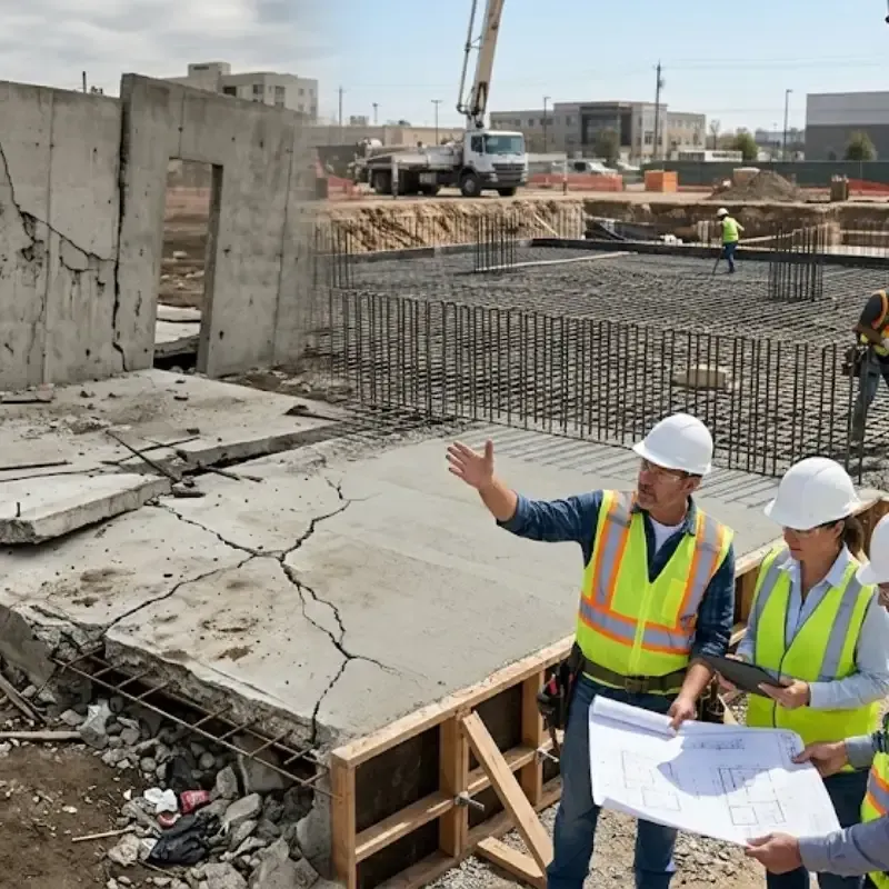 Dallas commercial concrete repair showing cracked foundation from poor workmanship